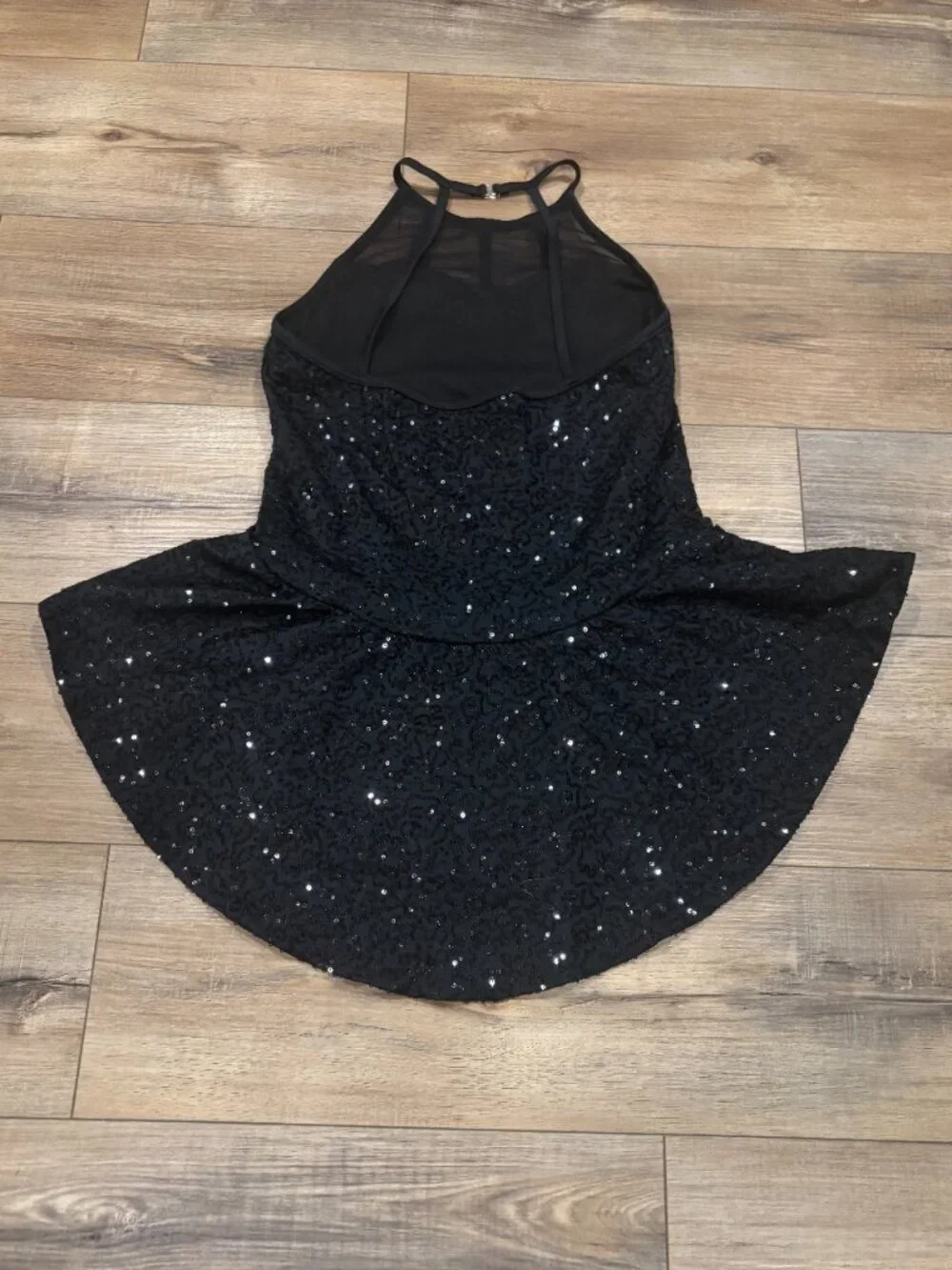 Weissman Black Sequin Mesh Halter Back Panel Skirt Leotard Dance Costume LC